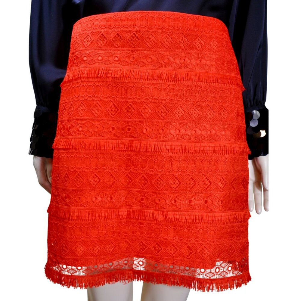 J.Crew Textured Red Lace Fringe Mini Skirt – Size 2